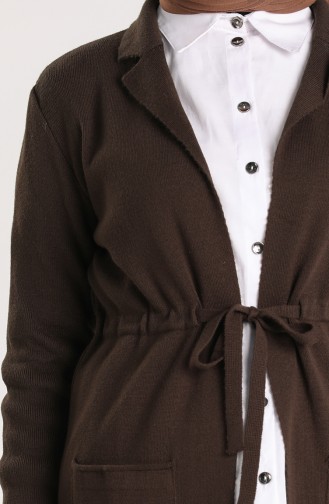Shirt Collar Knitwear Sweater with Belt 4202-04 Brown 4202-04