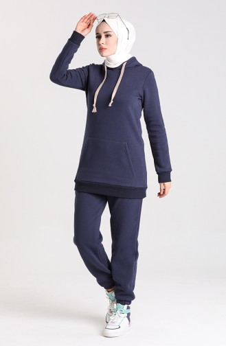 Kapüşonlu Eşofman Takım 0250-01 Lacivert