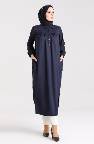 Long Tunic with Pleated Pockets 21k8168-01 Navy Blue 21K8168-01