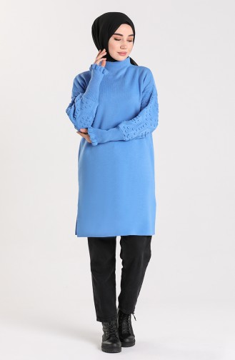Knitwear Embossed Patterned Sweater 4357-06 Blue 4357-06