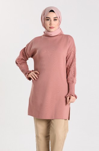Knitwear Embossed Patterned Sweater 4357-07 Dry Rose 4357-07