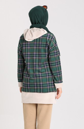 Ekose Desenli Sweatshirt 9027B-01 Zümrüt Yeşil