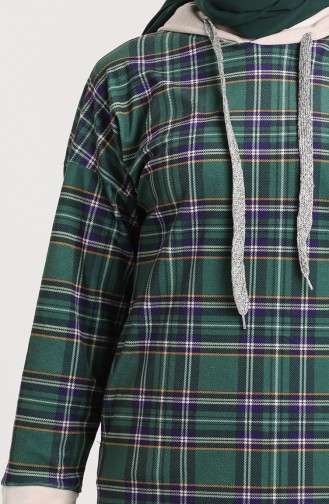 Ekose Desenli Sweatshirt 9027B-01 Zümrüt Yeşil