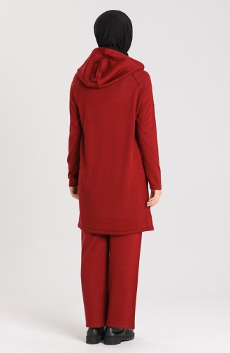 Knitwear Hooded Tunic Trousers Double Suit 4271-03 Burgundy 4271-03