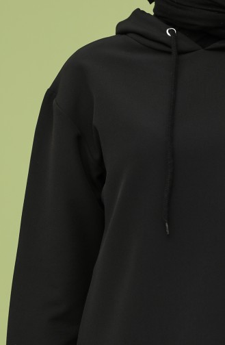 Kapüşonlu Sweatshirt Etek İkili Takım 2325-01 Siyah Beyaz