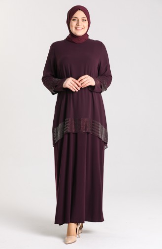 Plus Size Stone Printed Evening Dress 9300-03 Purple 9300-03
