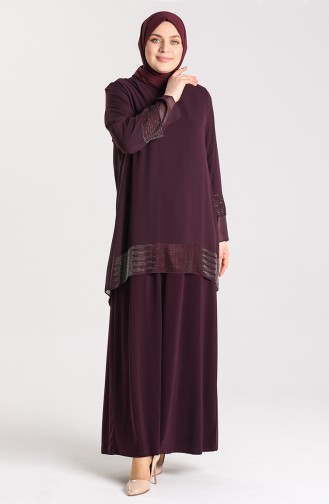Plus Size Stone Printed Evening Dress 9300-03 Purple 9300-03