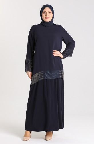 Dunkelblau Hijab-Abendkleider 9300-05