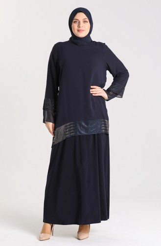 Navy Blue İslamitische Avondjurk 9300-05