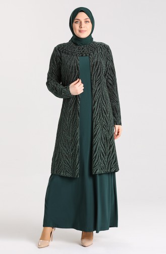 Plus Size Jacquard Evening Dress 9377-01 Emerald Green 9377-01