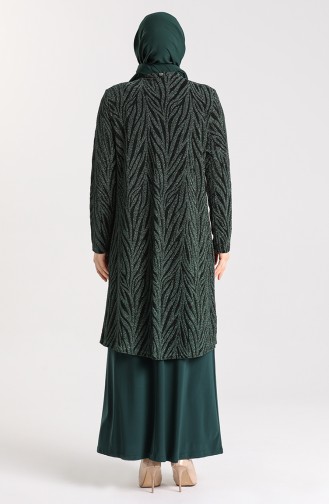Plus Size Jacquard Evening Dress 9377-01 Emerald Green 9377-01