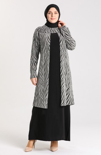 Plus Size Jacquard Evening Dress 9377-03 Silver Gray 9377-03