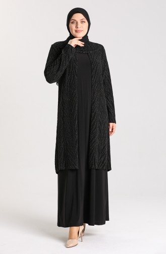 Plus Size Jacquard Evening Dress 9377-04 Black 9377-04