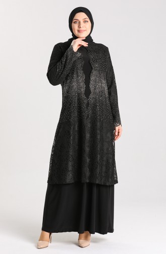 Plus Size Stone Evening Dress 9392-01 Black 9392-01