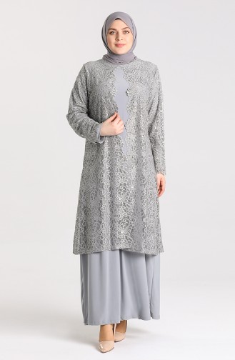Grau Hijab-Abendkleider 9392-04