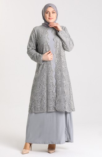 Grau Hijab-Abendkleider 9392-04