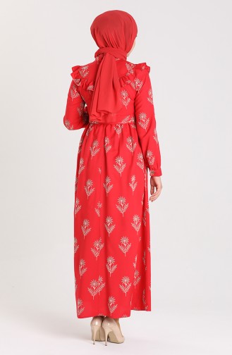 Fırfır Desenli Elbise 21Y8225-06 Kırmızı