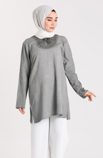 Şile Bezi Dantelli Tunik 5454-02 Gri