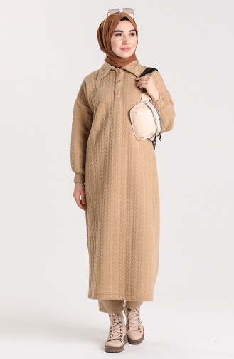 Knitted Patterned Long Tunic 1167-03 Camel 1167-03