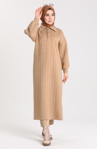 Knitted Patterned Long Tunic 1167-03 Camel 1167-03