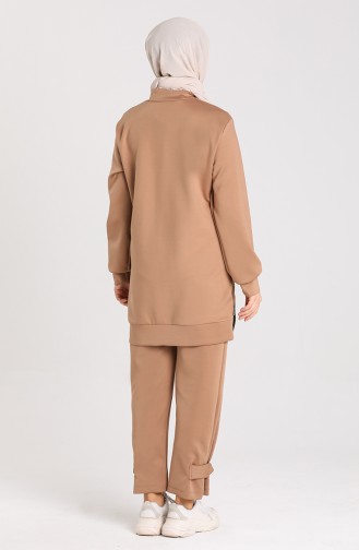Zipper Detailed Tunic Trousers Double Suit 1149-01 Milk Coffee 1149-01