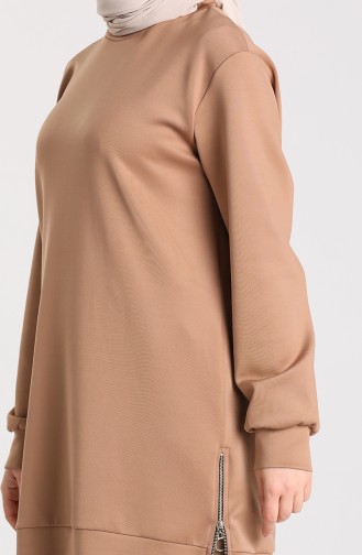 Zipper Detailed Tunic Trousers Double Suit 1149-01 Milk Coffee 1149-01