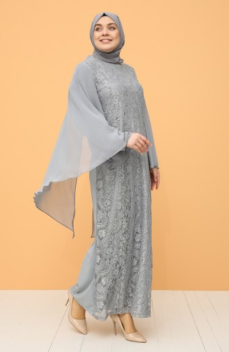 Plus Size Lace Stone Evening Dress 9361-04 Gray 9361-04