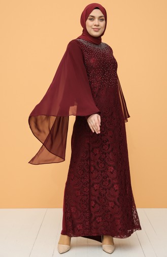 Plus Size Lace Stone Evening Dress 9361-05 Claret Red 9361-05