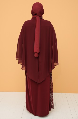 Plus Size Lace Stone Evening Dress 9361-05 Claret Red 9361-05