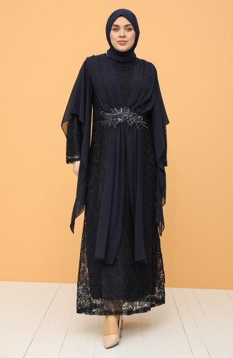 Plus Size Lace Evening Dress 9364-04 Navy Blue 9364-04