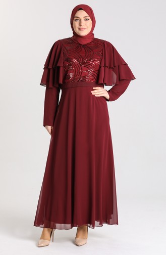 Weinrot Hijab-Abendkleider 9385-03