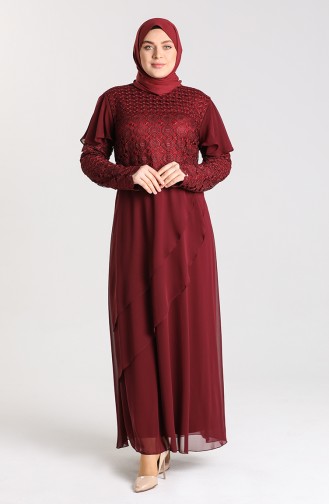 Weinrot Hijab-Abendkleider 9395-01