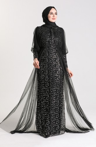 Black Hijab Evening Dress 5346-11