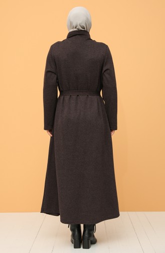 Büyük Beden Boydan Düğmeli Kuşaklı Elbise 0800-02 Kahverengi