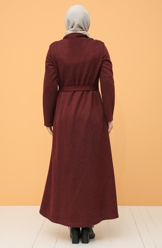 Büyük Beden Boydan Düğmeli Kuşaklı Elbise 0800-04 Bordo