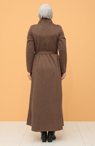 Büyük Beden Boydan Düğmeli Kuşaklı Elbise 0800-05 Vizon