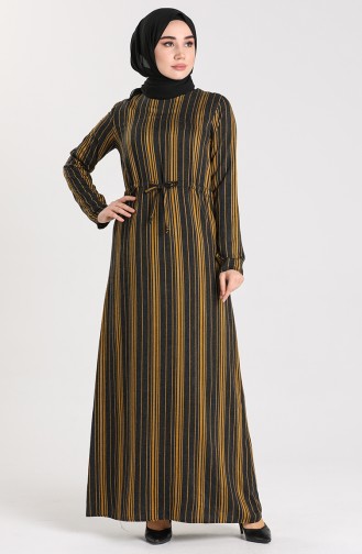 Gathered waist Striped Dress 3240-02 Mustard 3240-02