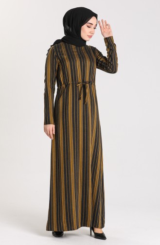 Gathered waist Striped Dress 3240-02 Mustard 3240-02
