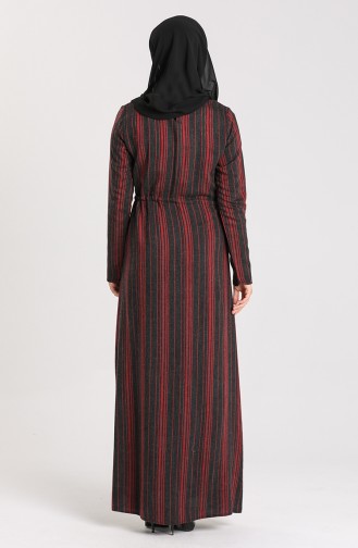 Gathered waist Striped Dress 3240-03 Burgundy 3240-03