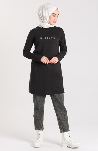 Desenli Spor Tunik 6003-01 Siyah