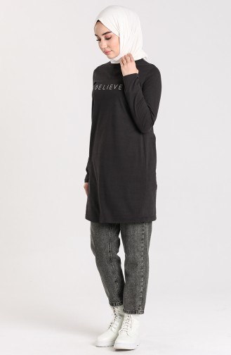 Desenli Spor Tunik 6003-01 Siyah