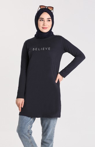 Desenli Spor Tunik 6003-03 Lacivert