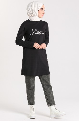 Desenli Spor Tunik 6004-01 Siyah