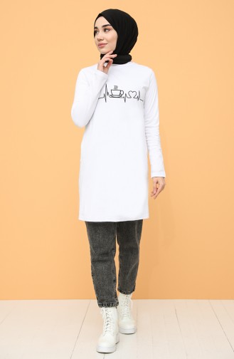 Patterned Sports Tunic 6004-03 White 6004-03