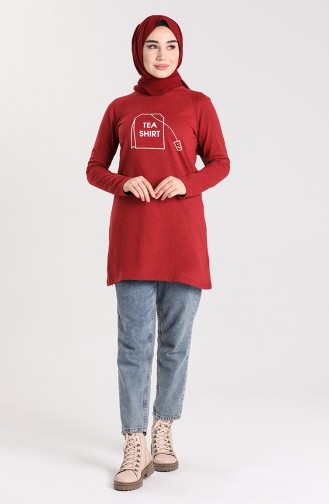 Baskılı Tunik 3048-17 Koyu Bordo