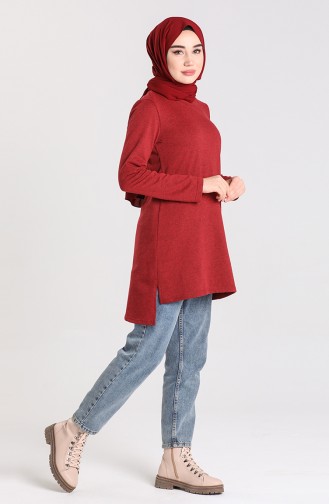 Yanları Yırtmaçlı Asimetrik Tunik 3236-09 Bordo