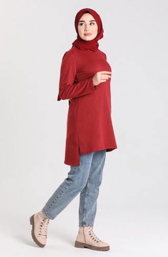 Yanları Yırtmaçlı Asimetrik Tunik 3236-09 Bordo