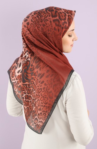 Leopar Desenli Confort Eşarp 7845-15 Soğan Kabuğu