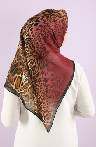 Leopar Desenli Confort Eşarp 7845-17 Bordo