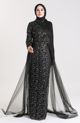 Black Hijab Evening Dress 5345-11